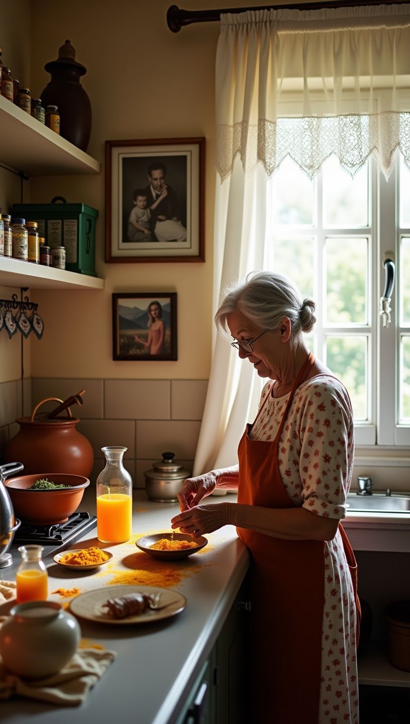 Πιάτο με κουρκουμά και μέλι στολισμένο με φρέσκα βότανα